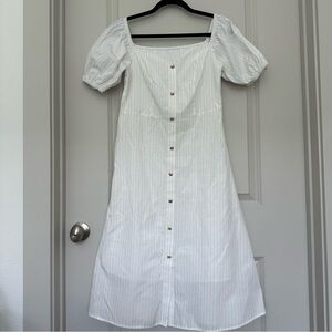 Ochirly Size Large White and Black Striped Gold Buttoned Dress